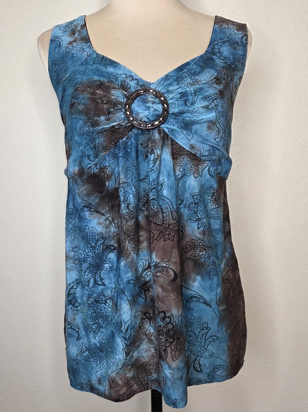 Dressbarn Velvet Burnout Fairycore Paisley Sleeveless Mesh Top 1X